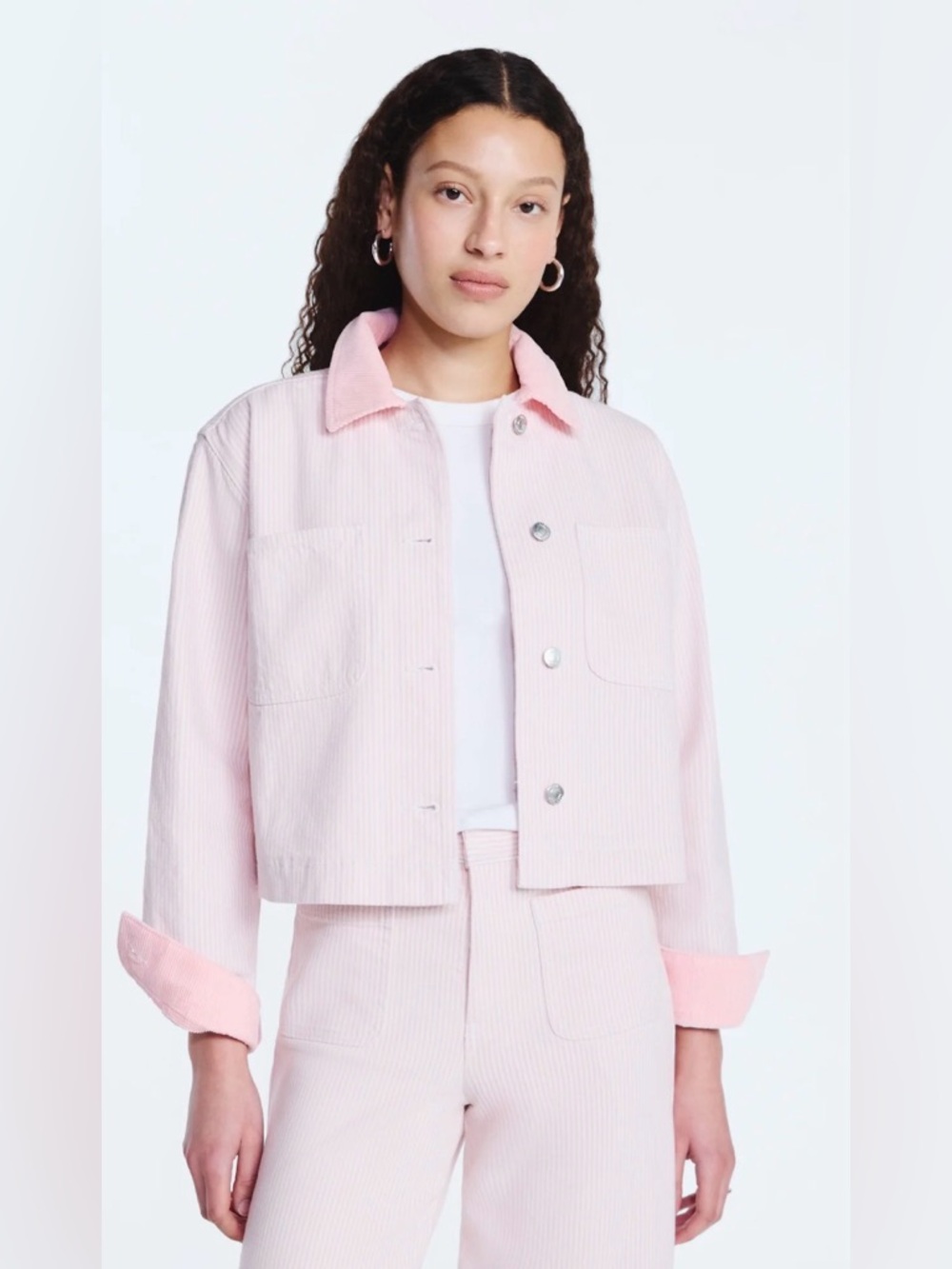 Free Assembly Pink and White Stripped Cropped Cotton Chore Jacket Size XL NWT